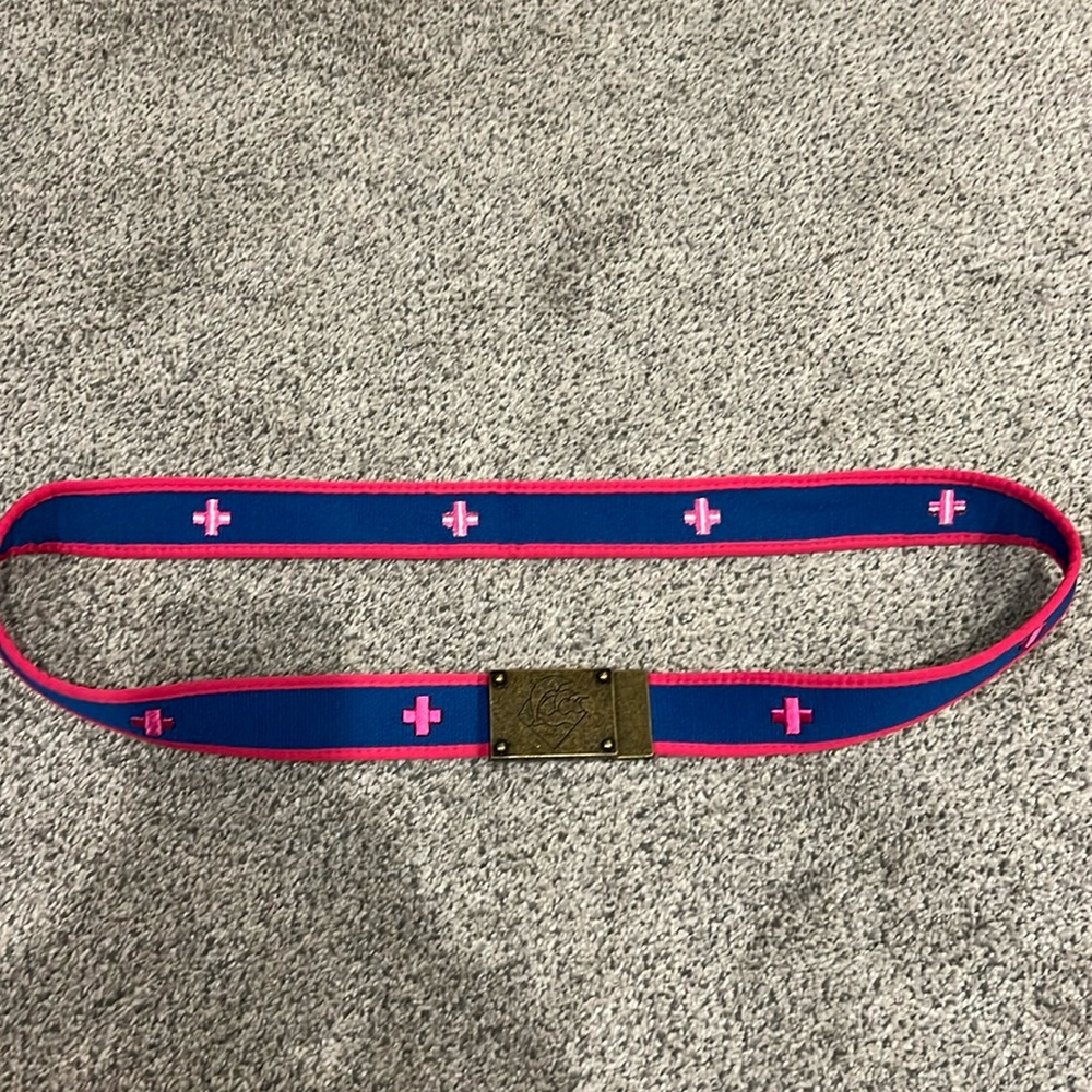 Authentic Pink Dolphin belt in royal blue with fuschia pink.